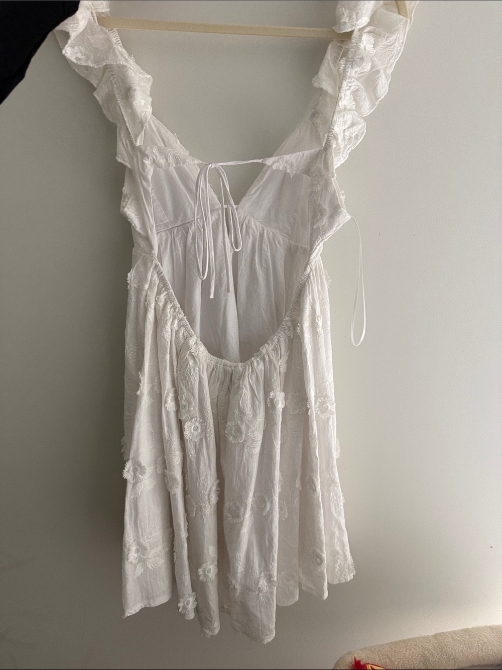 White Floral Eyelet Tie-Back Mini Dress - Picture 2 of 2